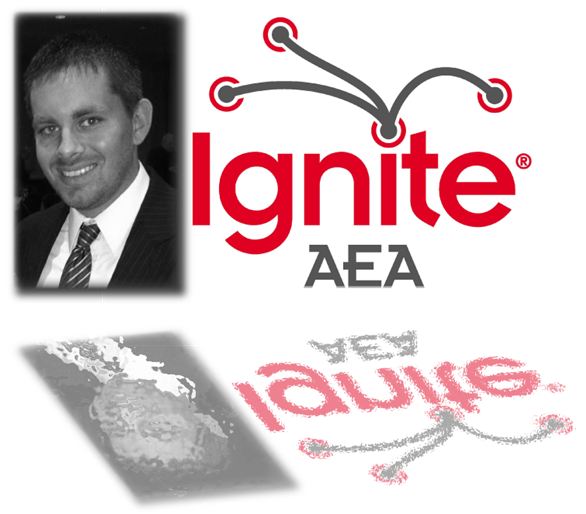 Kevin Flora's headshot and the Ignite AEA logo