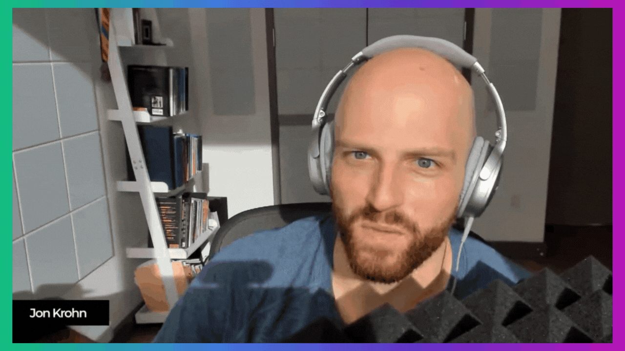 GIF of Jon Krohn and Ann K. Emery speaking together during the SuperDataScience podcast.