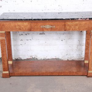 Baker Furniture Burl Wood and Italian Marble Neoclassical Console Table