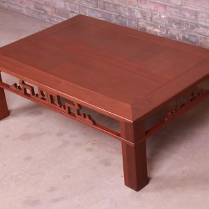 Baker Furniture Hollywood Regency Chinoiserie Carved Mahogany Coffee Table, Newly Refinished