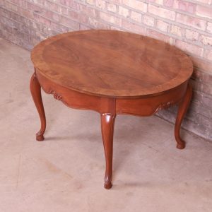 Baker Furniture Queen Anne Burled Walnut and Cherry Wood Coffee Table
