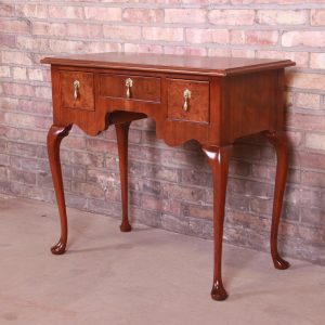 Baker Furniture Queen Anne Burled Walnut Lowboy Dresser or Console Table, Newly Refinished