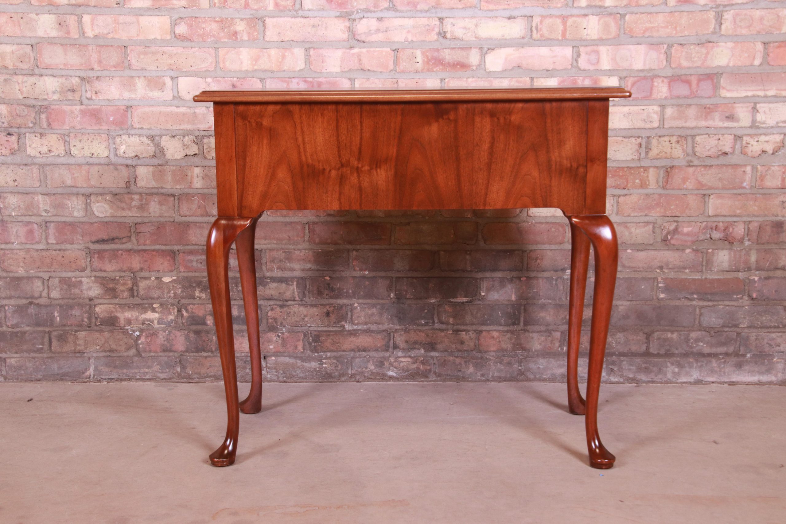 Baker Furniture Queen Anne Burled Walnut Lowboy Dresser or Console Table, Newly Refinished - Image 11