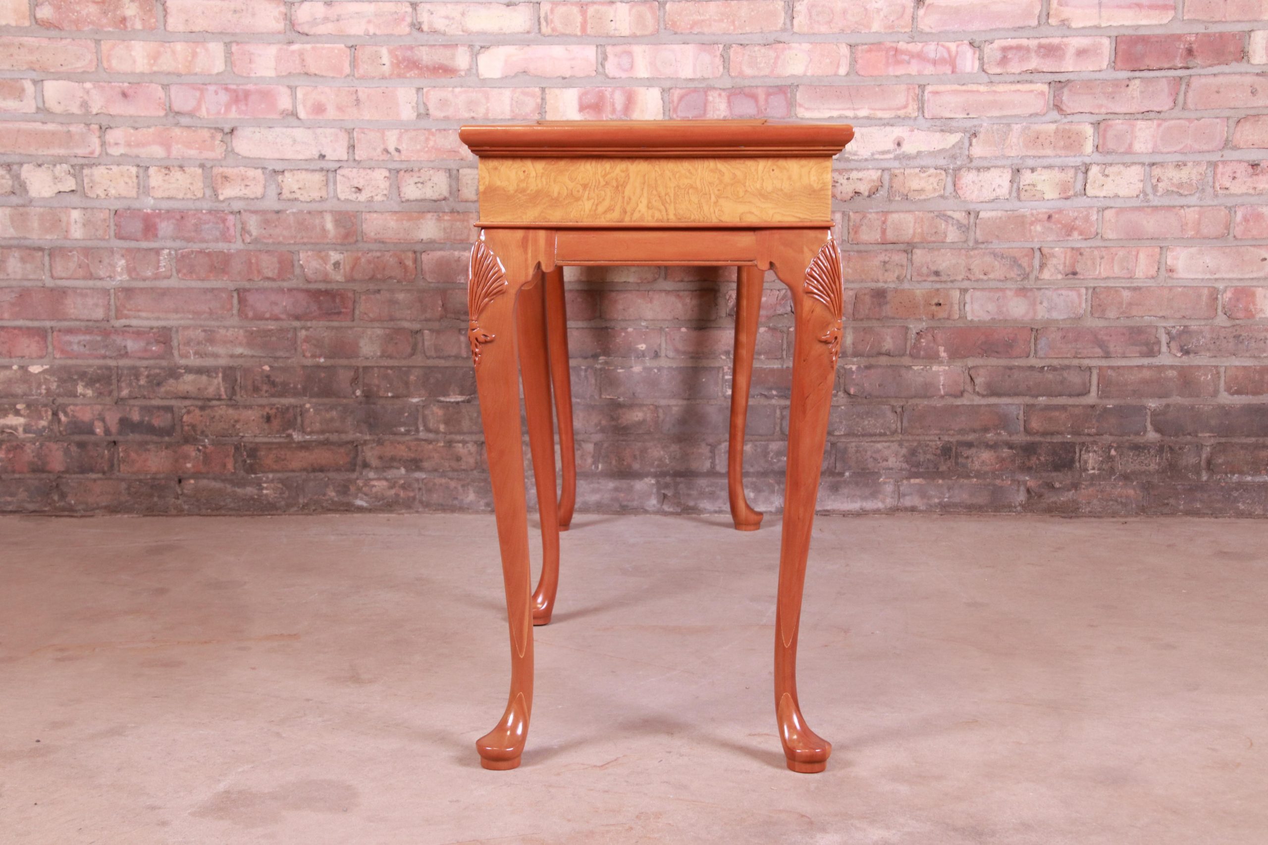 Baker Furniture Queen Anne Cherry and Burl Wood Console or Sofa Table, Newly Refinished - Image 10