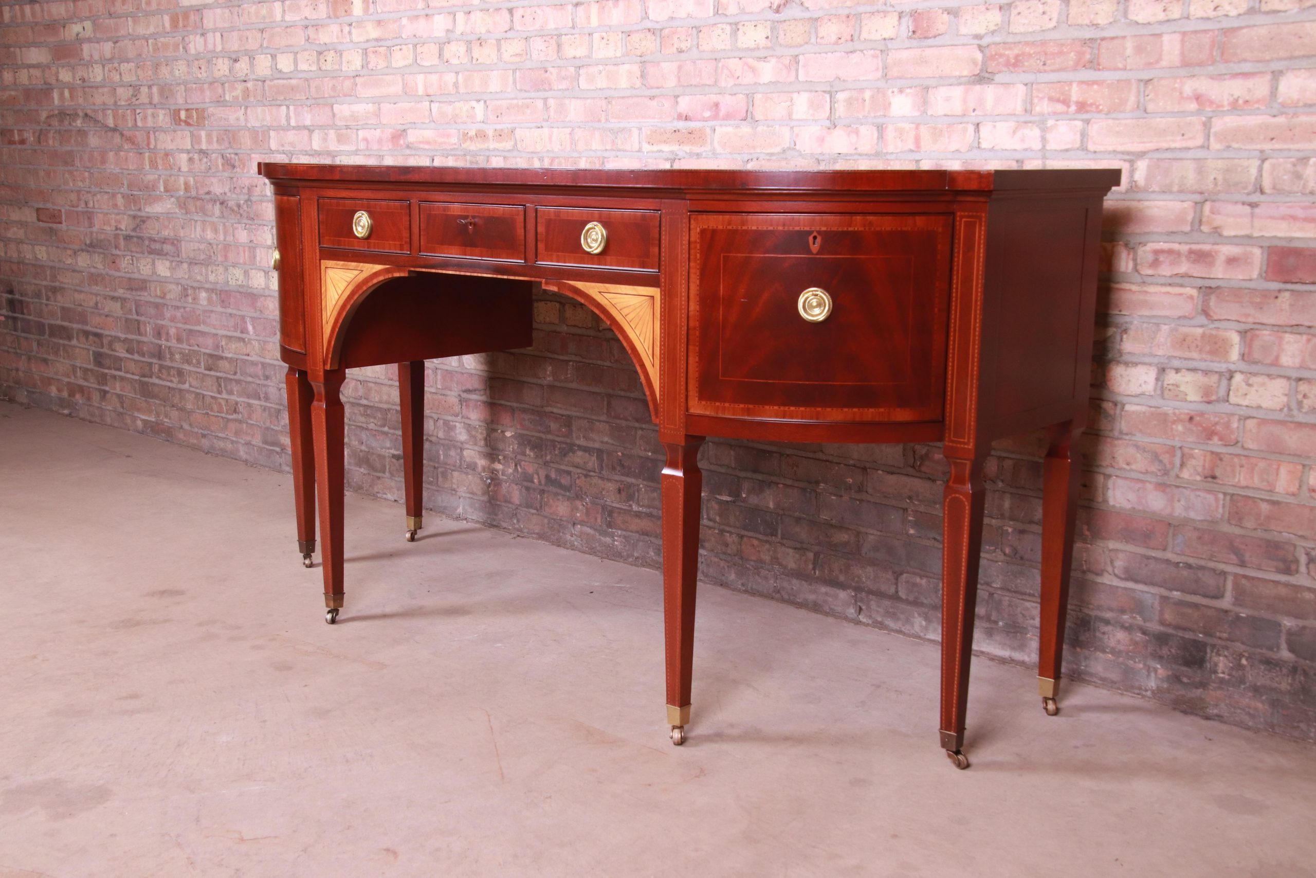 Baker Furniture Stately Homes Sheraton Bow Front Inlaid Mahogany Sideboard - Image 2