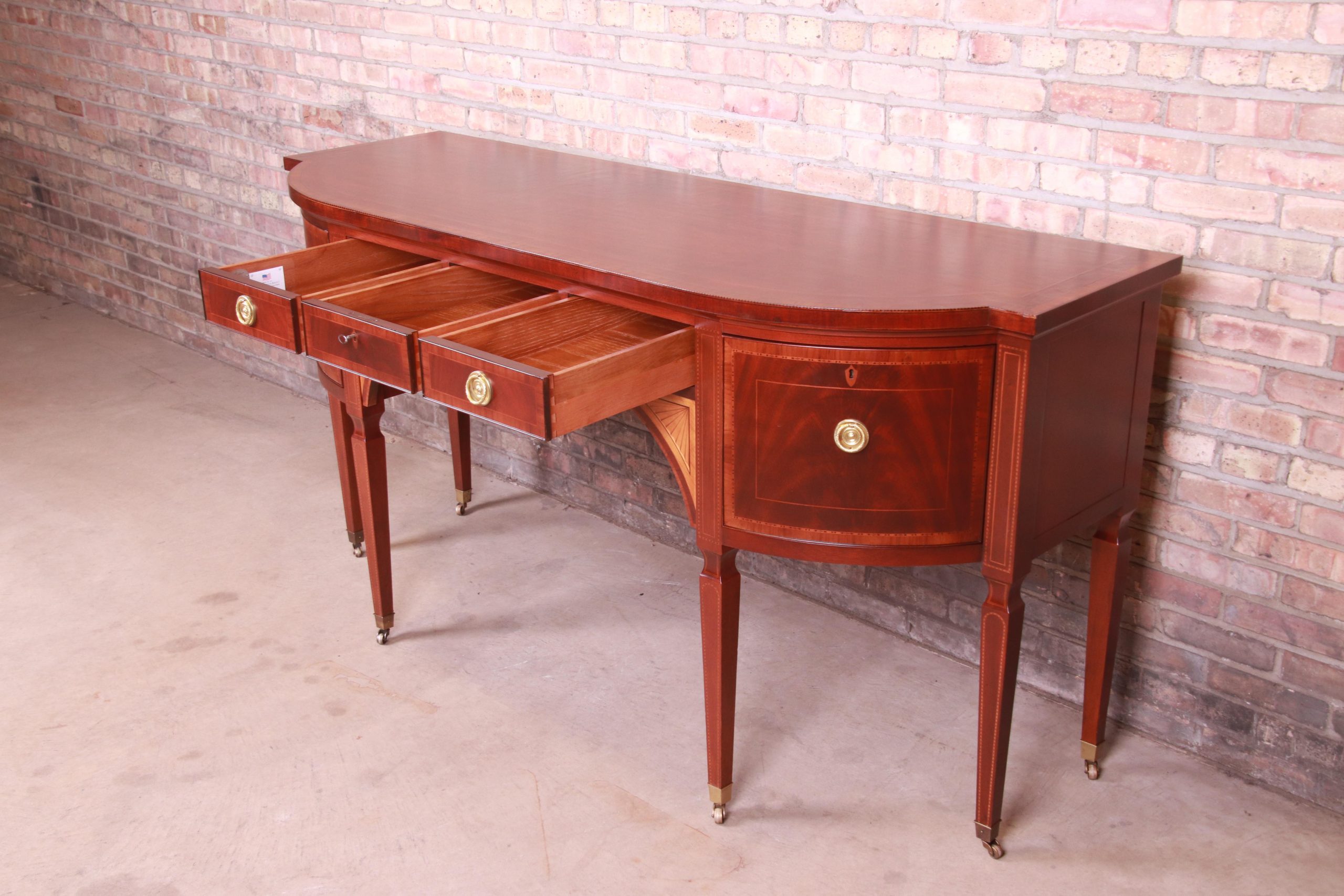 Baker Furniture Stately Homes Sheraton Bow Front Inlaid Mahogany Sideboard - Image 6