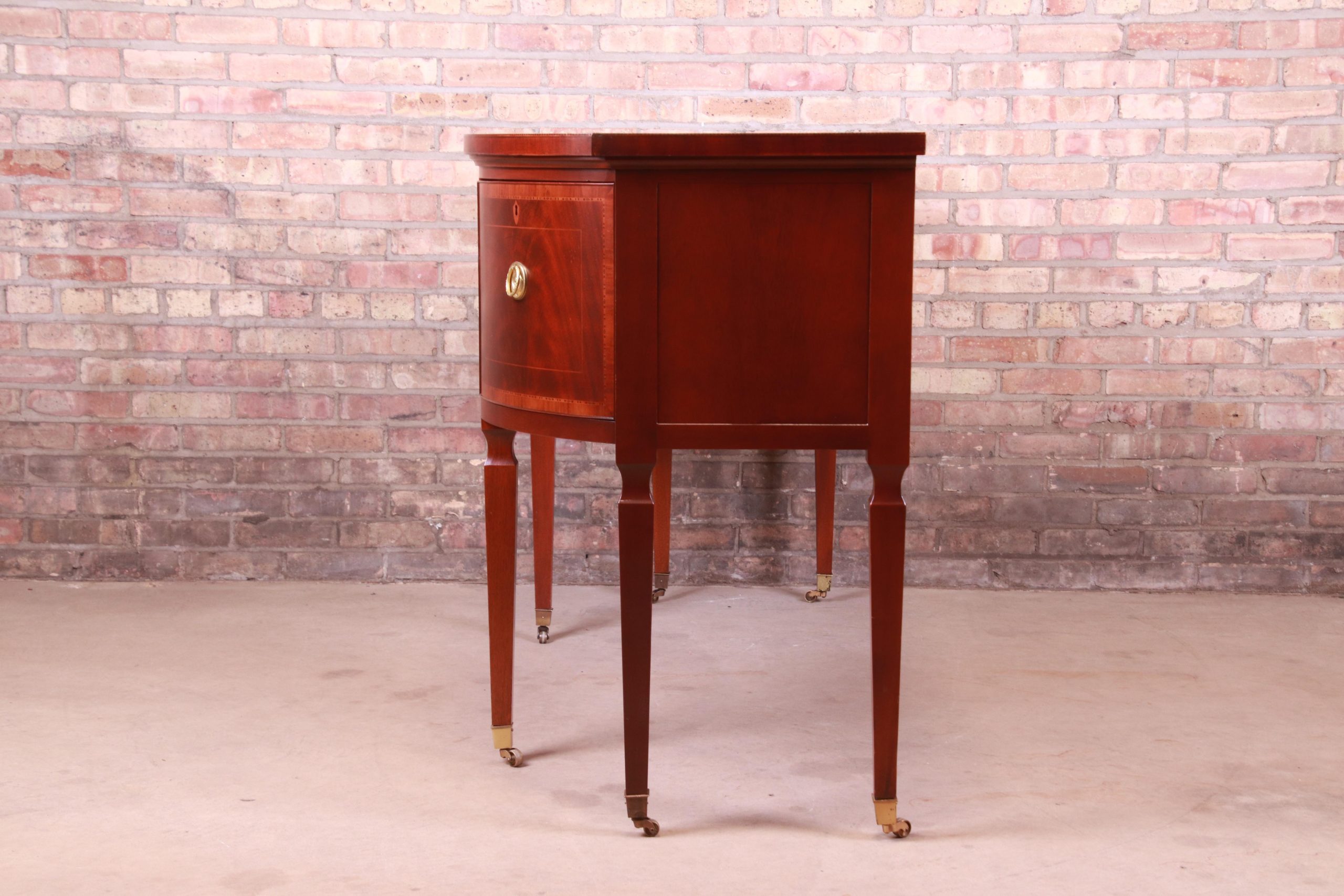Baker Furniture Stately Homes Sheraton Bow Front Inlaid Mahogany Sideboard - Image 9