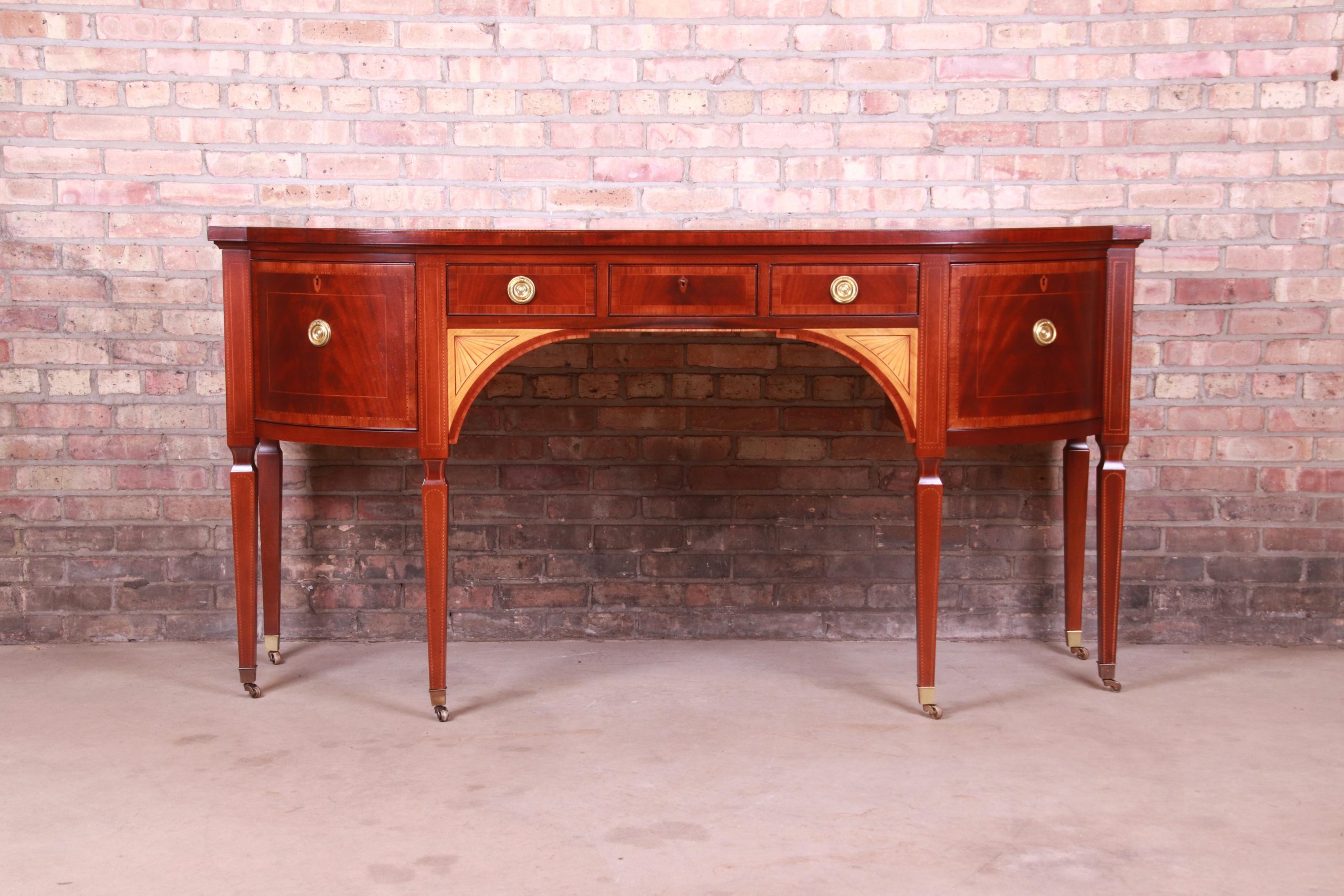 Baker Furniture Stately Homes Sheraton Bow Front Inlaid Mahogany Sideboard