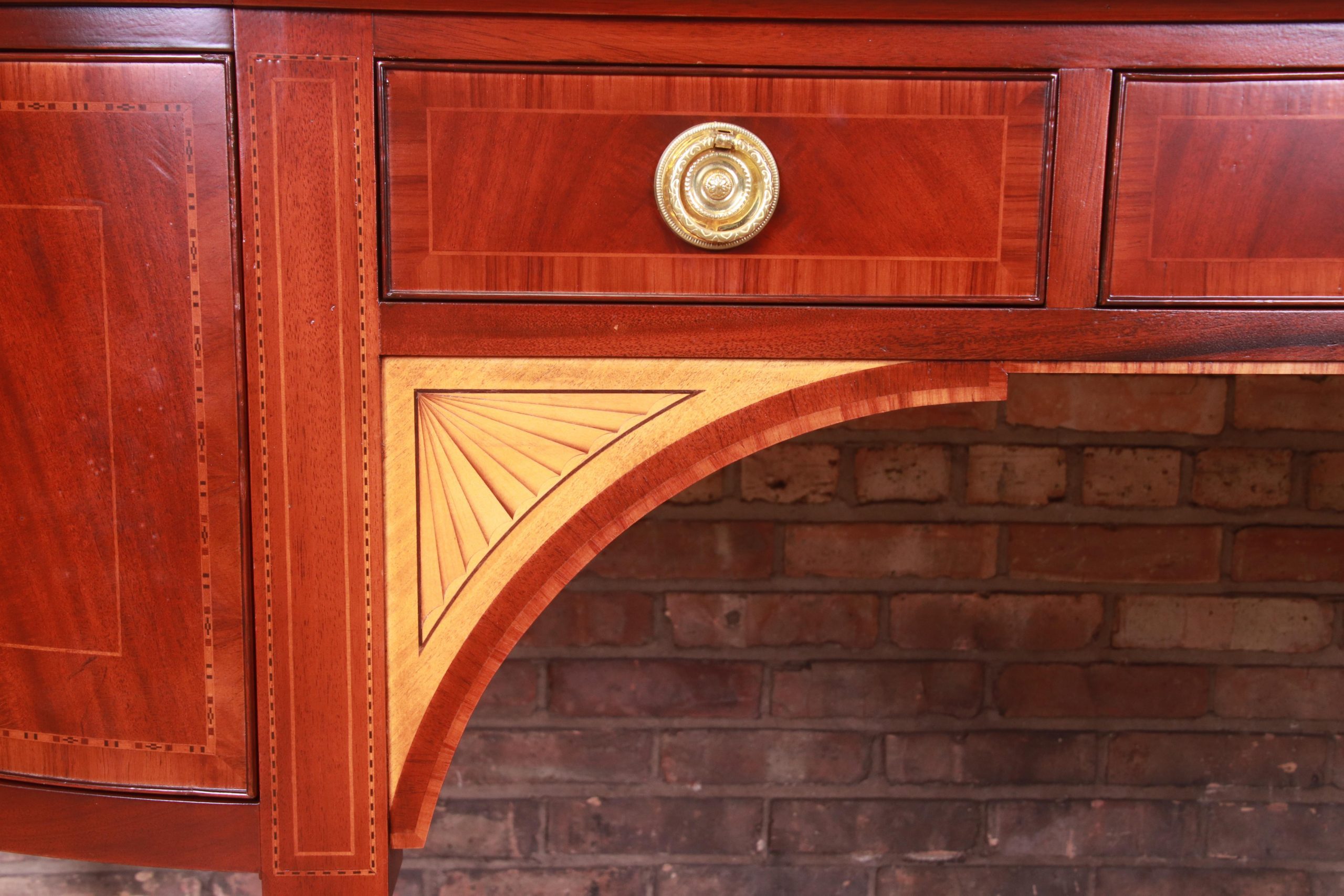 Baker Furniture Stately Homes Sheraton Bow Front Inlaid Mahogany Sideboard - Image 11