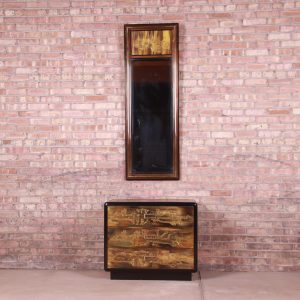 Bernhard Rohne for Mastercraft Acid Etched Brass Chest of Drawers and Wall Mirror, 1970s