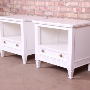 Drexel French Regency Louis XVI White Lacquered Nightstands, Newly Refinished