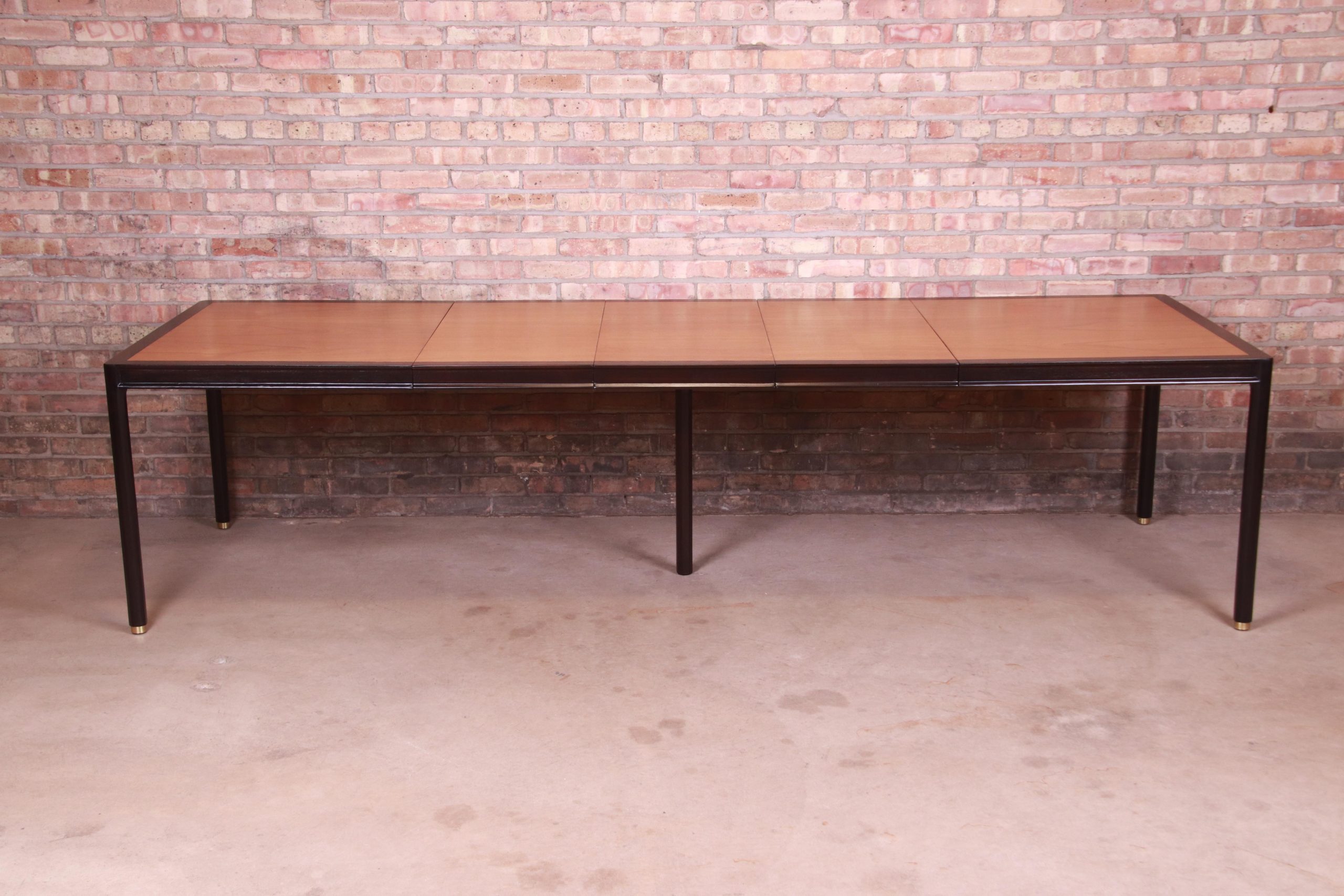 Harvey Probber Teak and Ebonized Mahogany Extension Dining Table, Newly Refinished