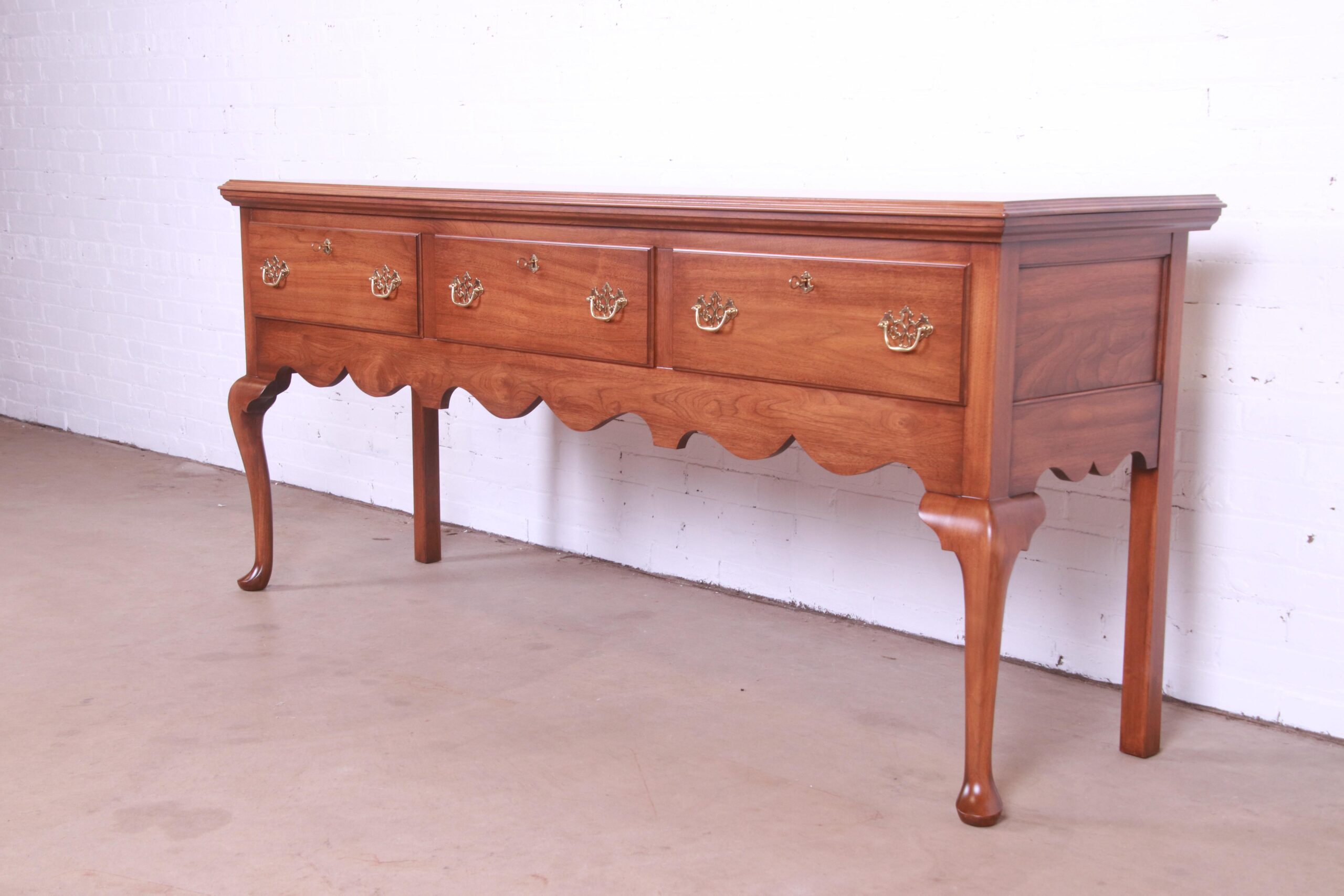 Henkel Harris Queen Anne Solid Walnut Sideboard Credenza, Newly Refinished