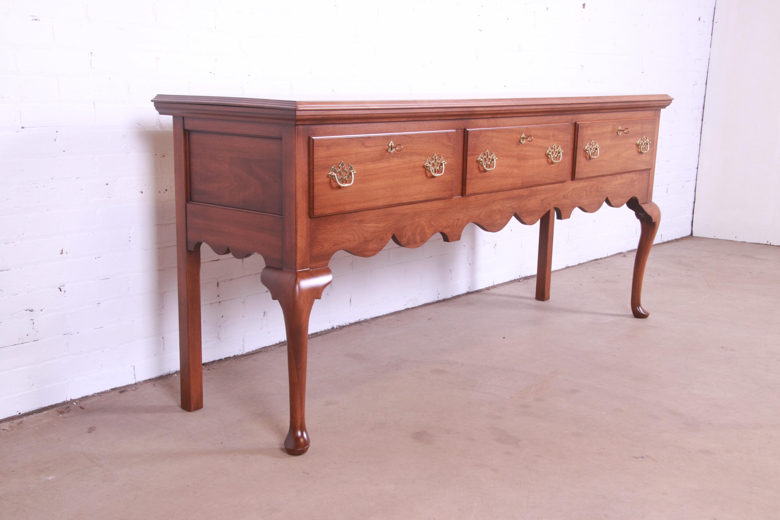 Henkel Harris Queen Anne Solid Walnut Sideboard Credenza, Newly Refinished - Image 5