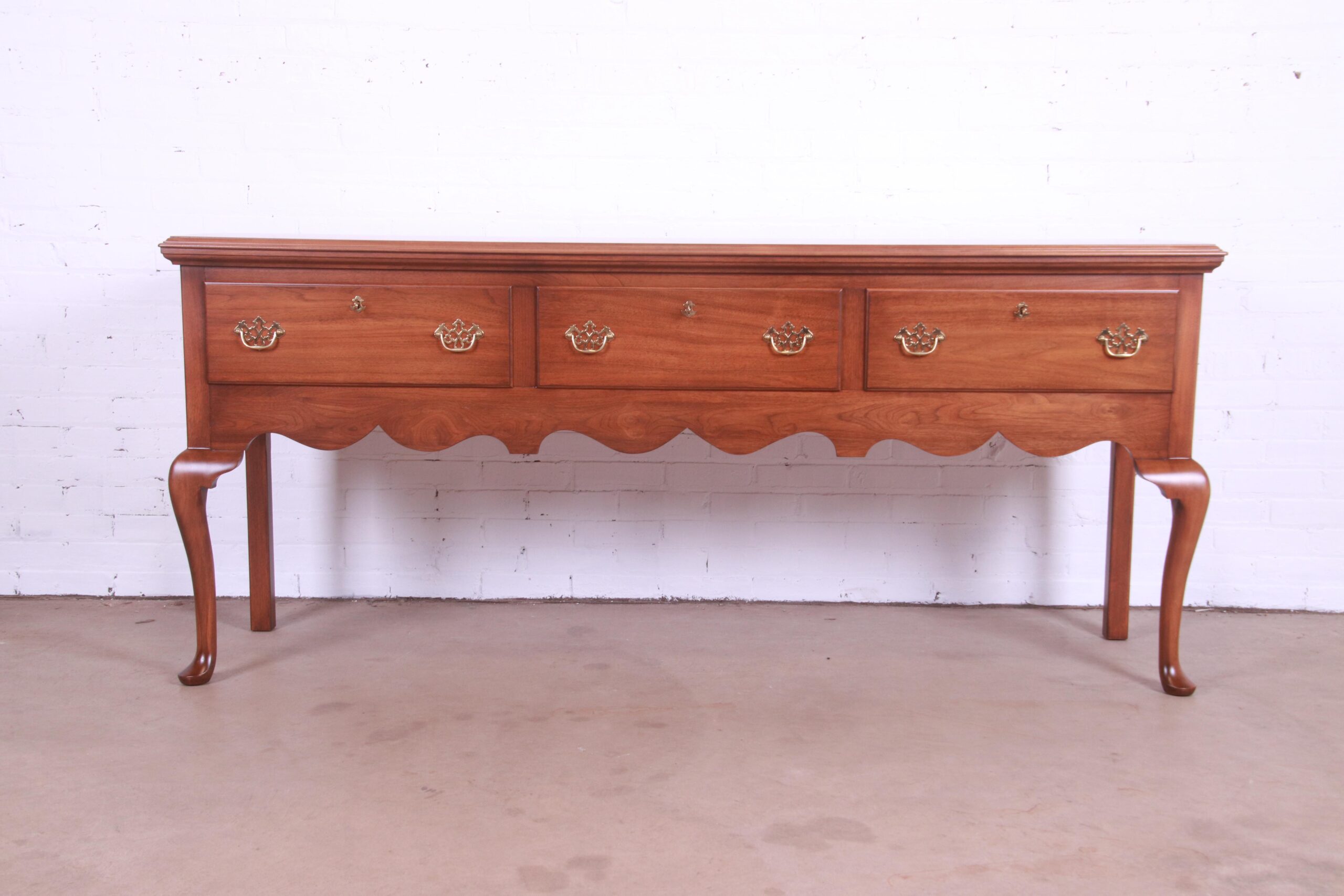 Henkel Harris Queen Anne Solid Walnut Sideboard Credenza, Newly Refinished - Image 4