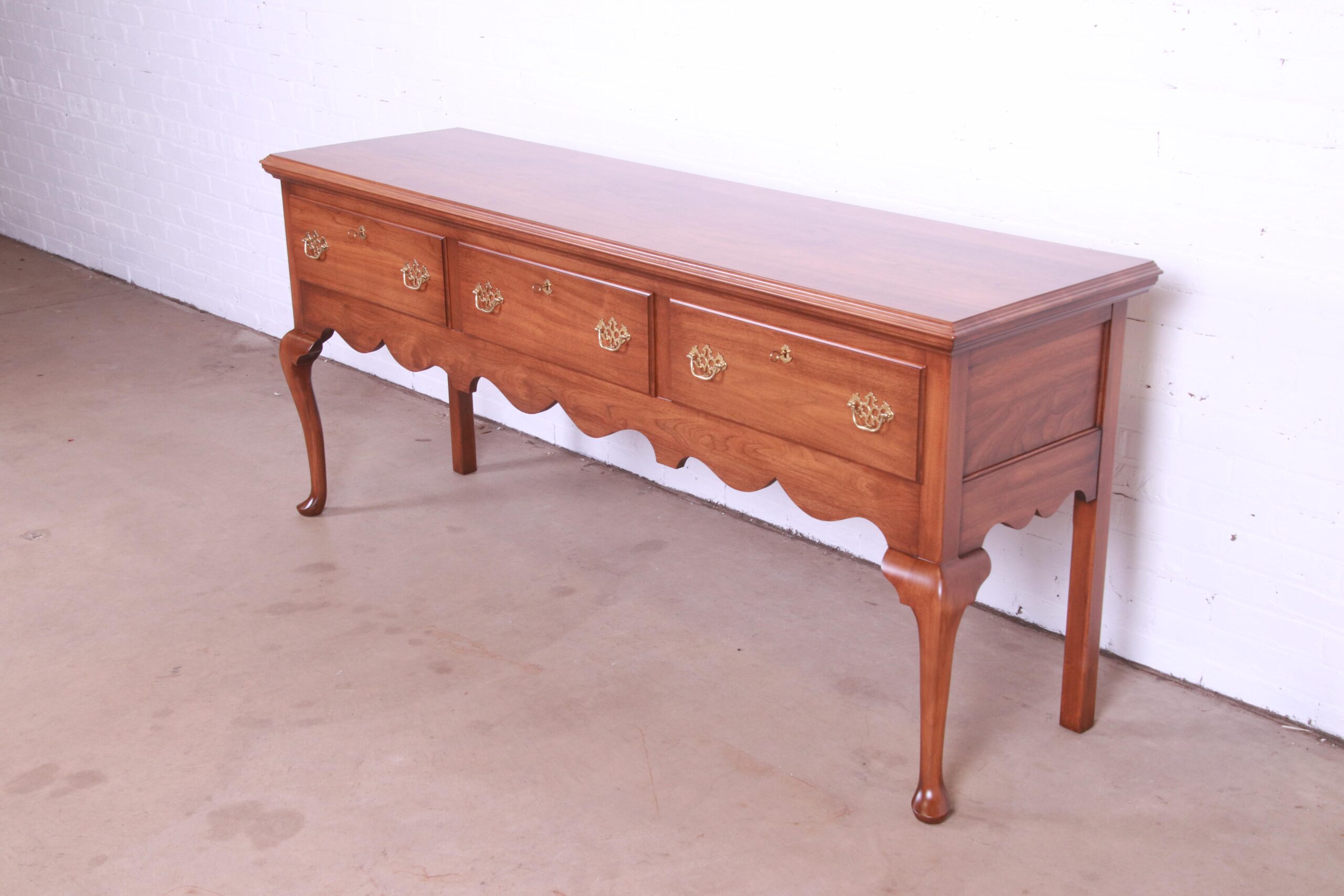 Henkel Harris Queen Anne Solid Walnut Sideboard Credenza, Newly Refinished - Image 3