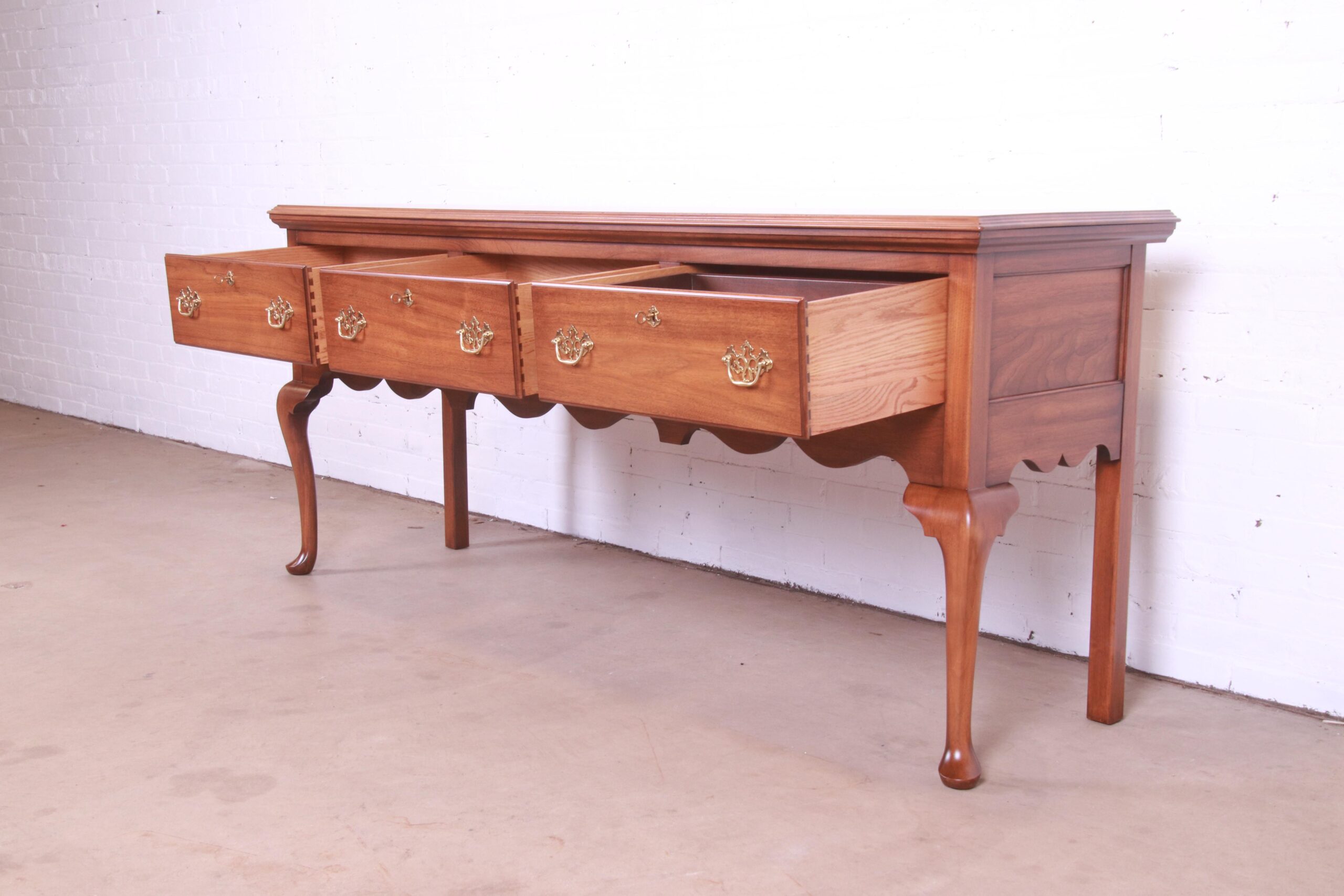 Henkel Harris Queen Anne Solid Walnut Sideboard Credenza, Newly Refinished - Image 7