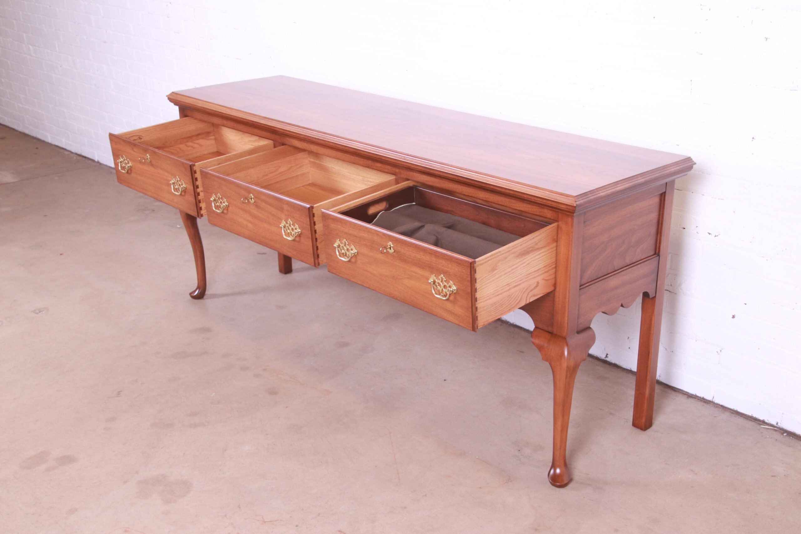 Henkel Harris Queen Anne Solid Walnut Sideboard Credenza, Newly Refinished - Image 6