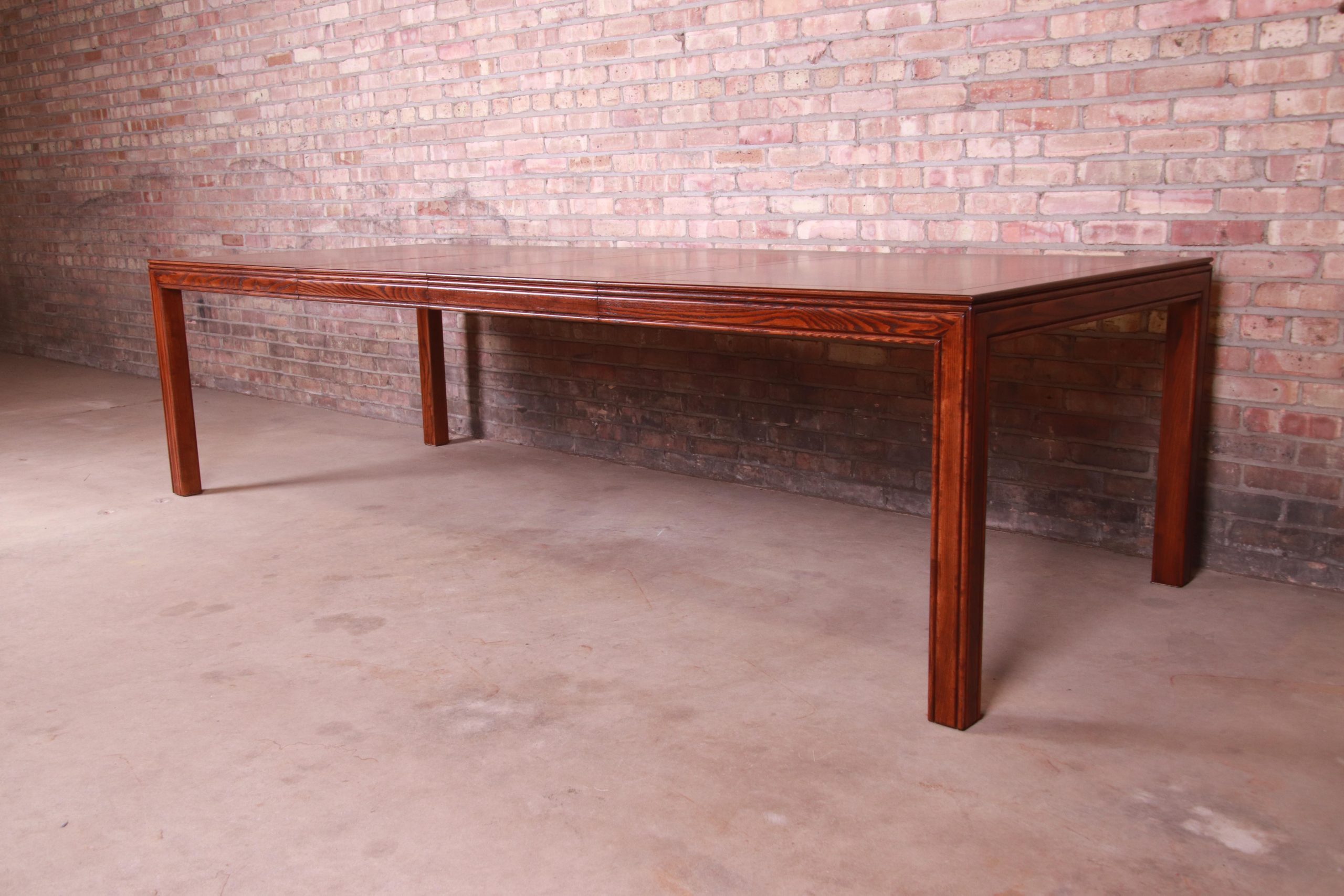 Henredon Mid-Century Modern Burl Wood Parsons Extension Dining Table, Newly Refinished - Image 6