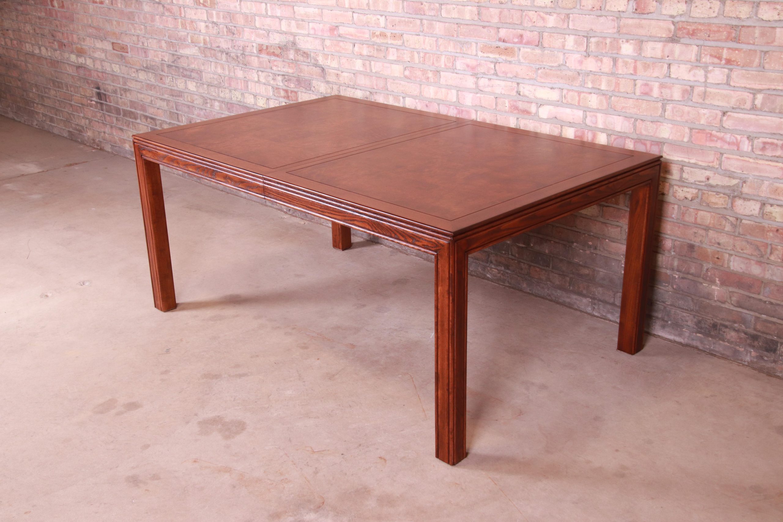 Henredon Mid-Century Modern Burl Wood Parsons Extension Dining Table, Newly Refinished - Image 9