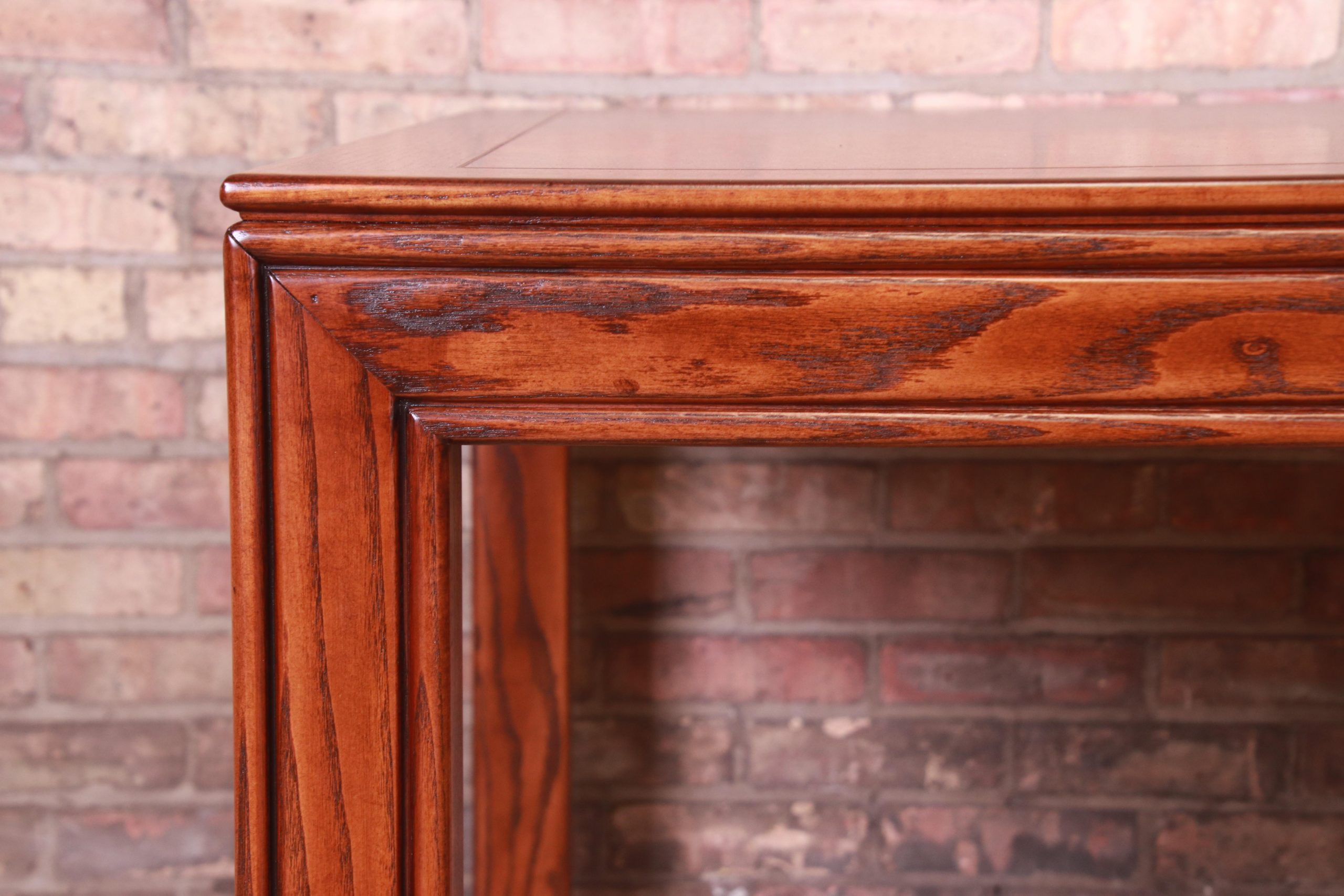Henredon Mid-Century Modern Burl Wood Parsons Extension Dining Table, Newly Refinished - Image 12