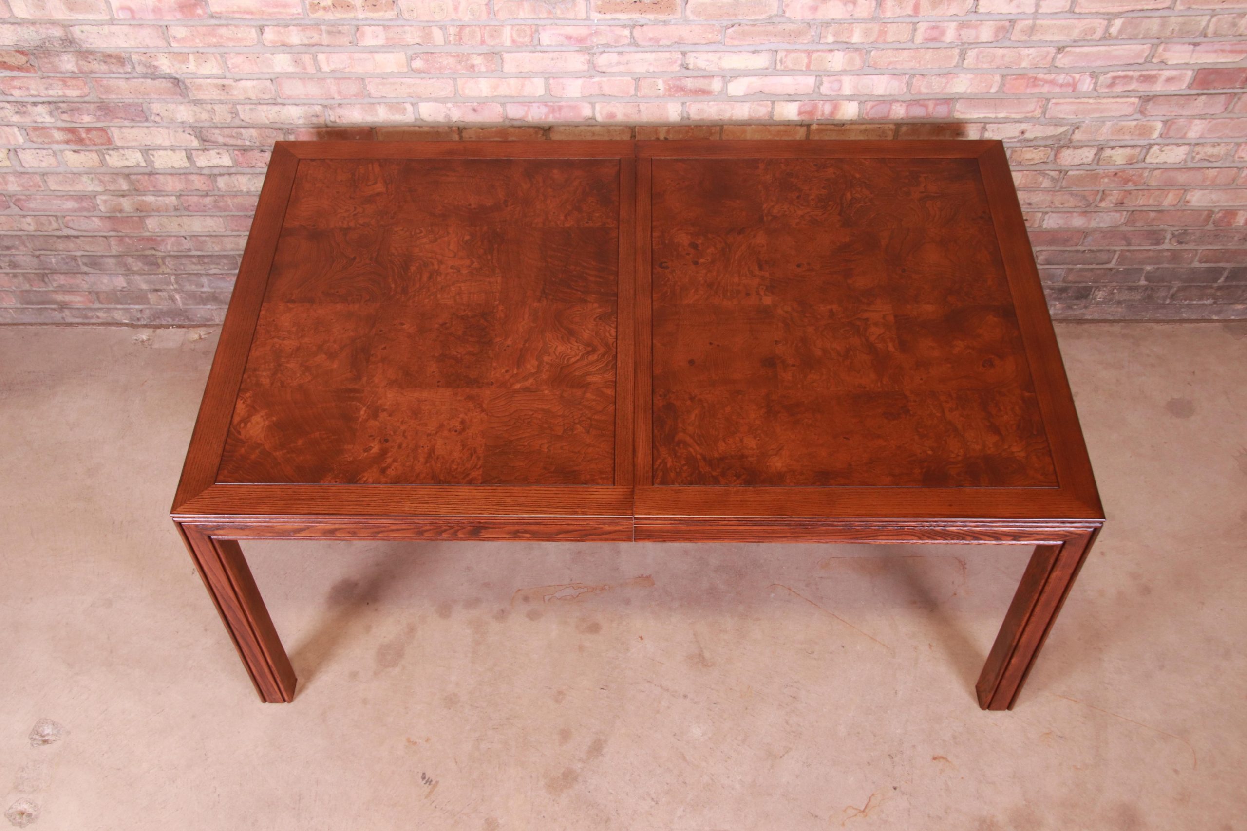 Henredon Mid-Century Modern Burl Wood Parsons Extension Dining Table, Newly Refinished - Image 10