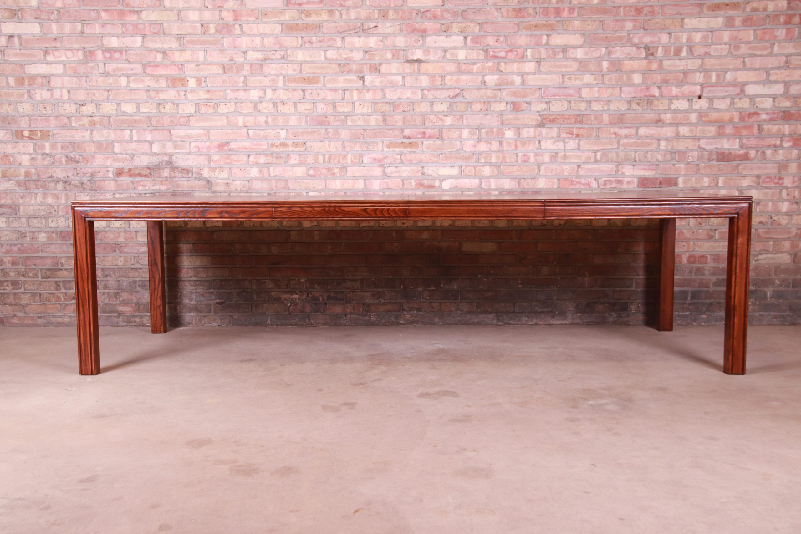 Henredon Mid-Century Modern Burl Wood Parsons Extension Dining Table, Newly Refinished - Image 4