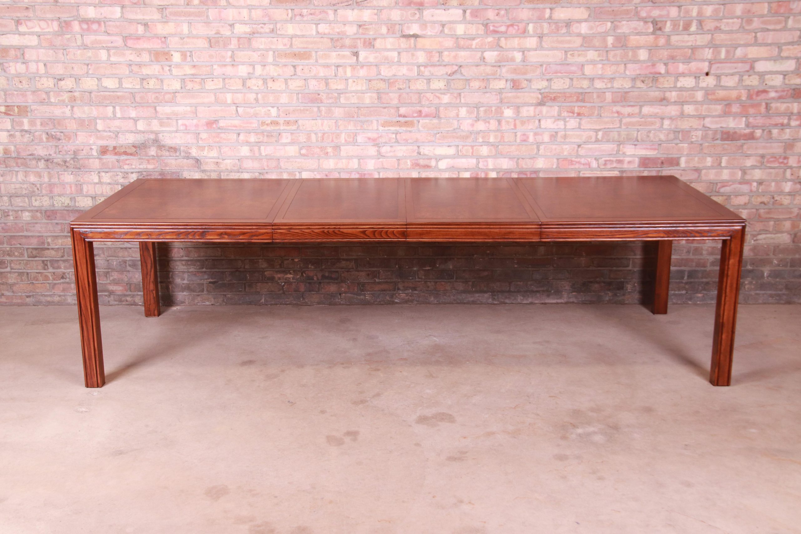 Henredon Mid-Century Modern Burl Wood Parsons Extension Dining Table, Newly Refinished - Image 3