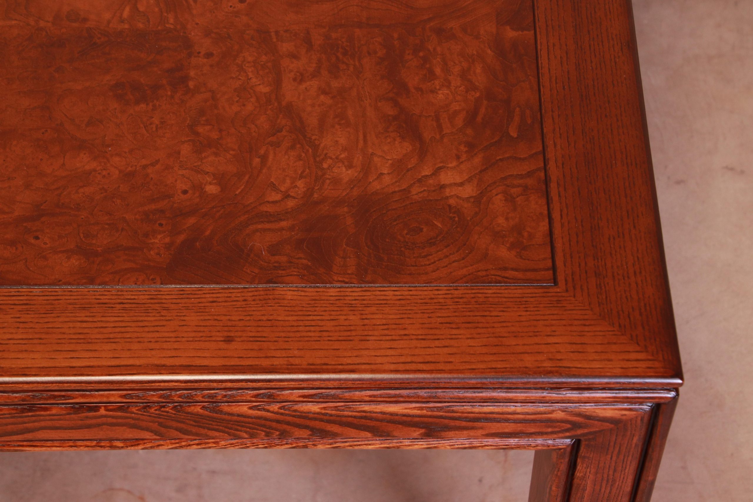 Henredon Mid-Century Modern Burl Wood Parsons Extension Dining Table, Newly Refinished - Image 11