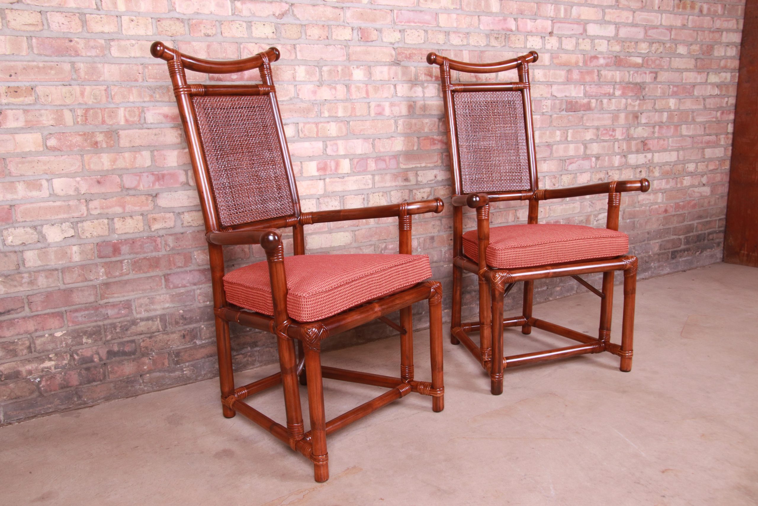 Henry Olko for Willow and Reed Pagoda Collection Sculpted Rattan and Cane Throne Chairs, Fully Restored - Image 4