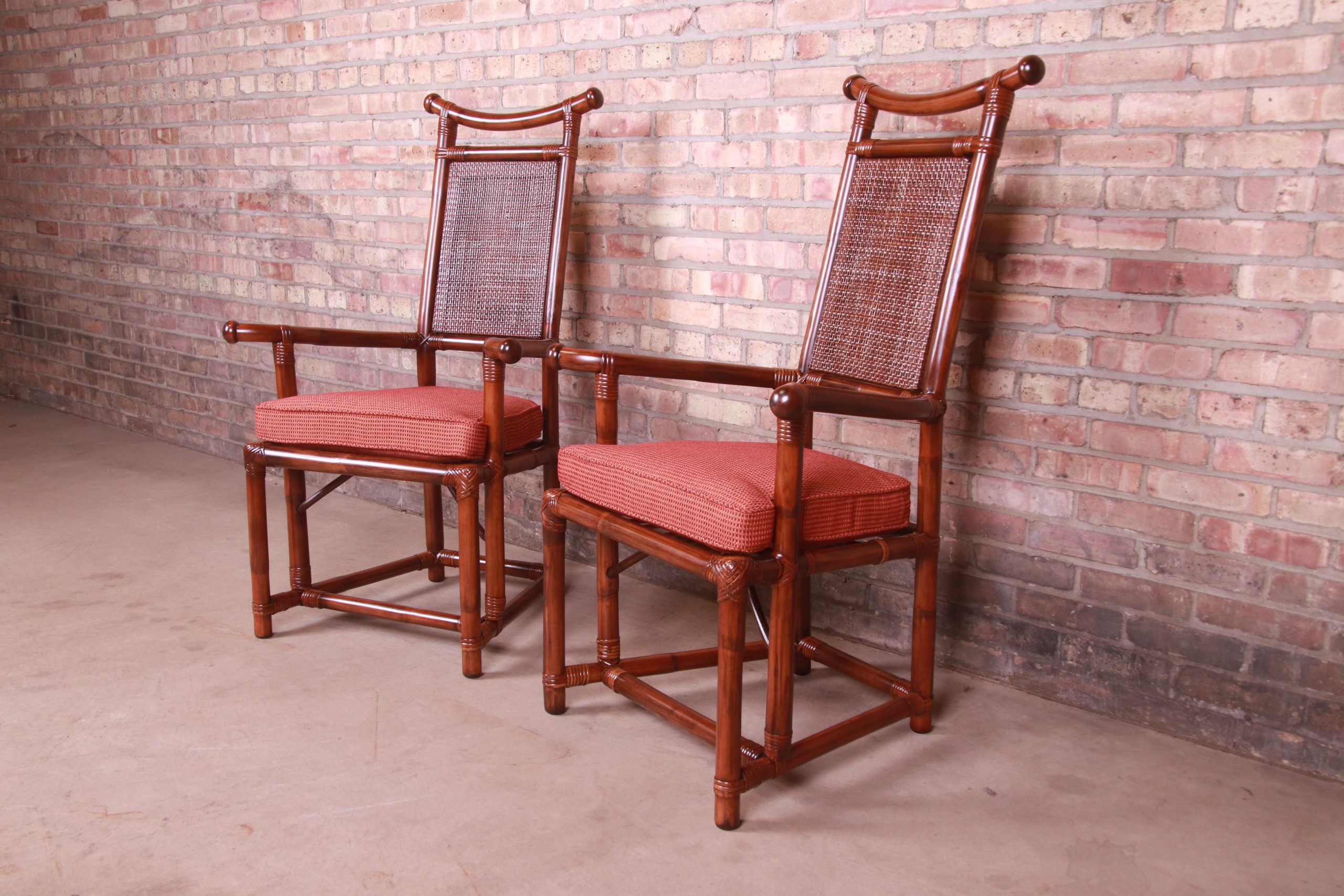 Henry Olko for Willow and Reed Pagoda Collection Sculpted Rattan and Cane Throne Chairs, Fully Restored - Image 3