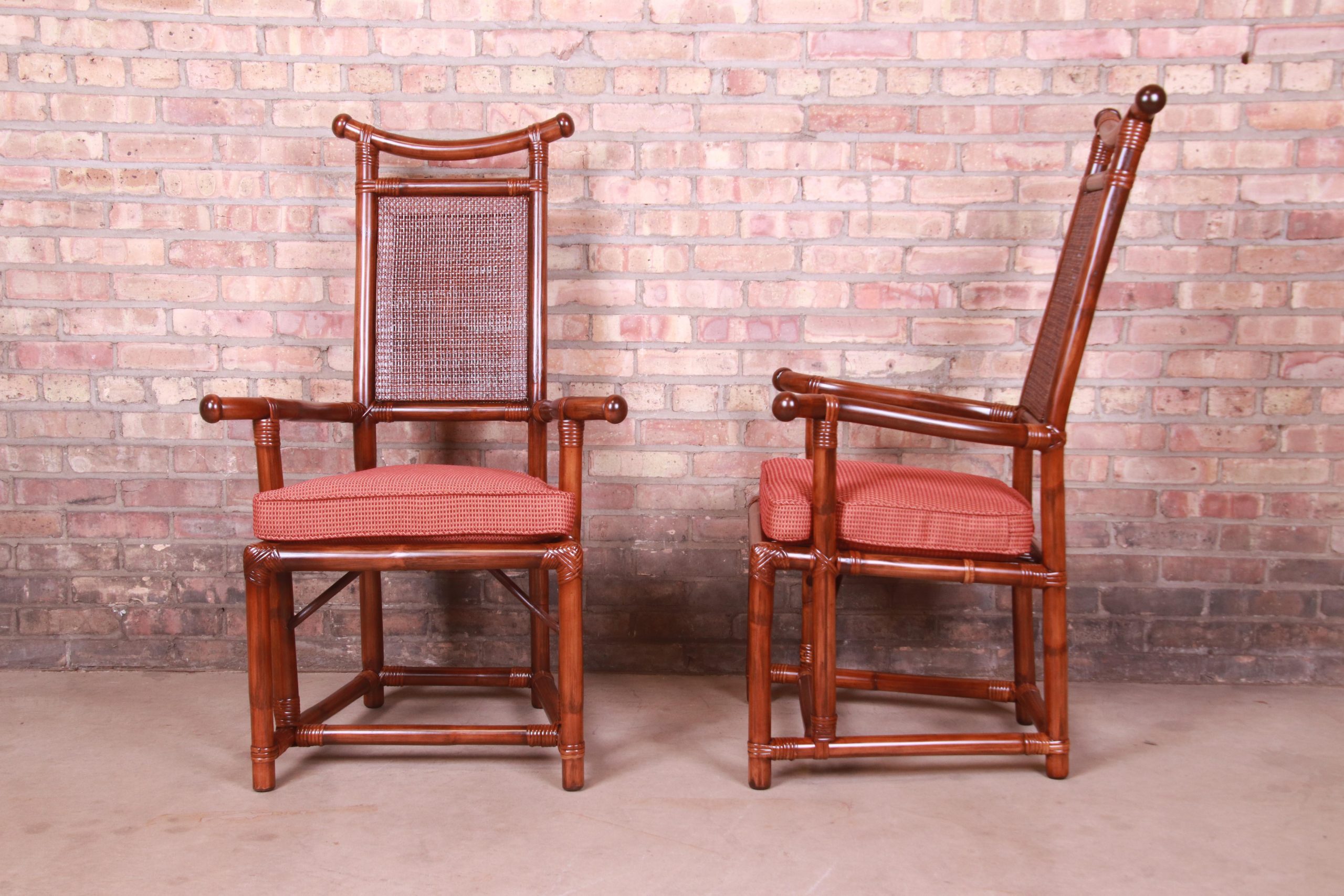 Henry Olko for Willow and Reed Pagoda Collection Sculpted Rattan and Cane Throne Chairs, Fully Restored - Image 5
