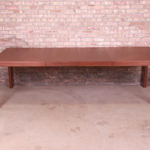 John Stuart Mid-Century Modern Walnut Extension Dining Table, Newly Refinished