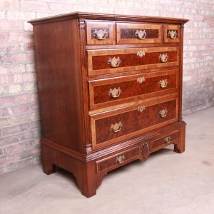 Kittinger Chippendale Burled Walnut Eight-Drawer Dresser Chest, Newly Restored