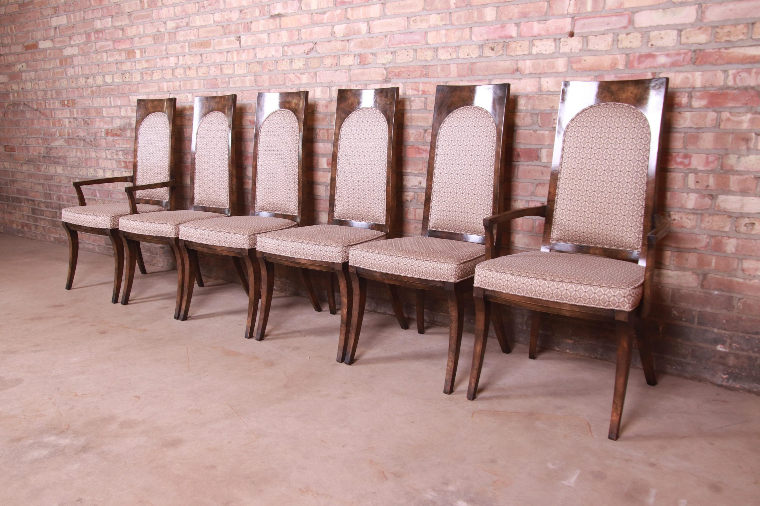 Mastercraft Mid-Century Hollywood Regency Burl Wood Dining Chairs, Set of Six - Image 4