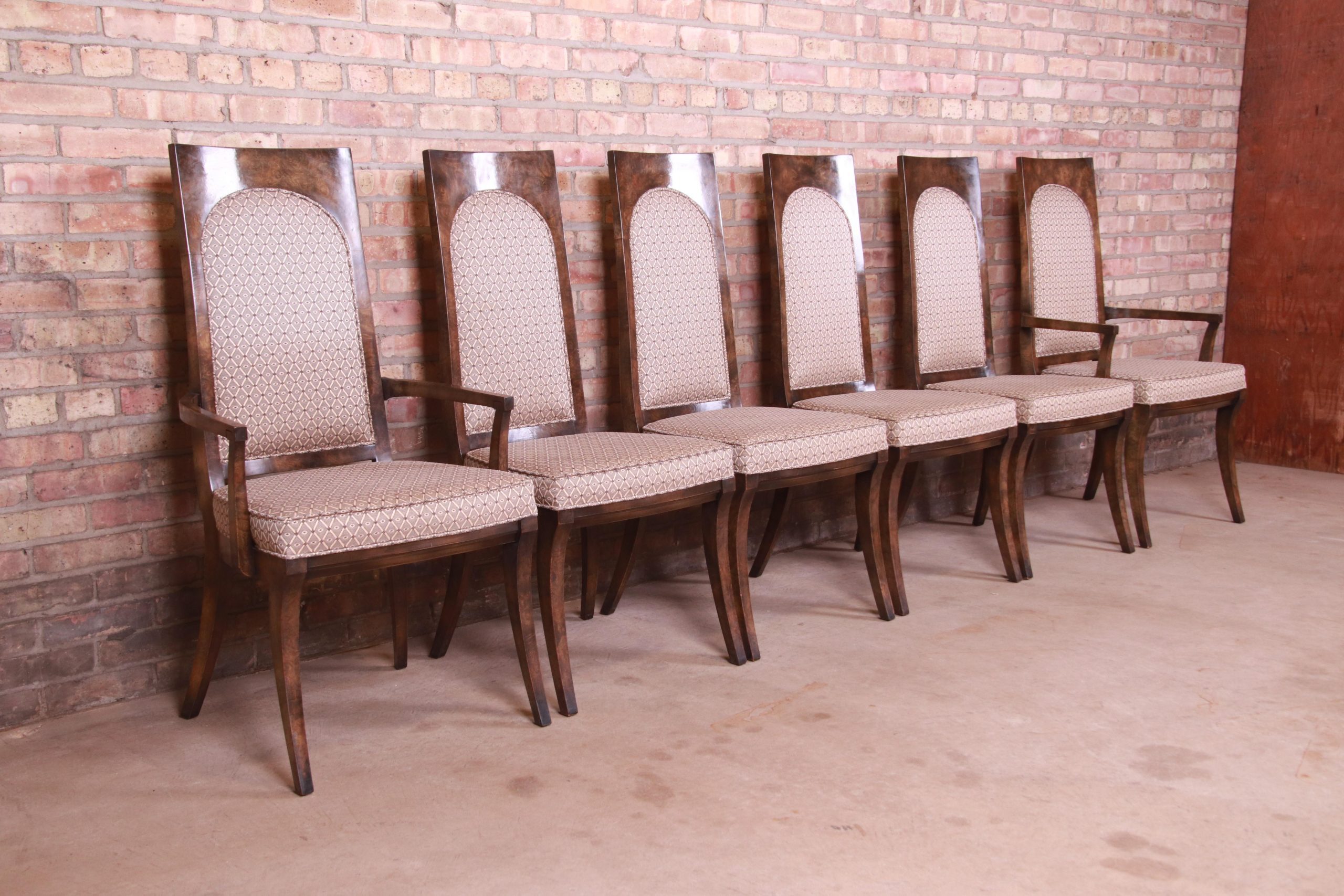 Mastercraft Mid-Century Hollywood Regency Burl Wood Dining Chairs, Set of Six - Image 5
