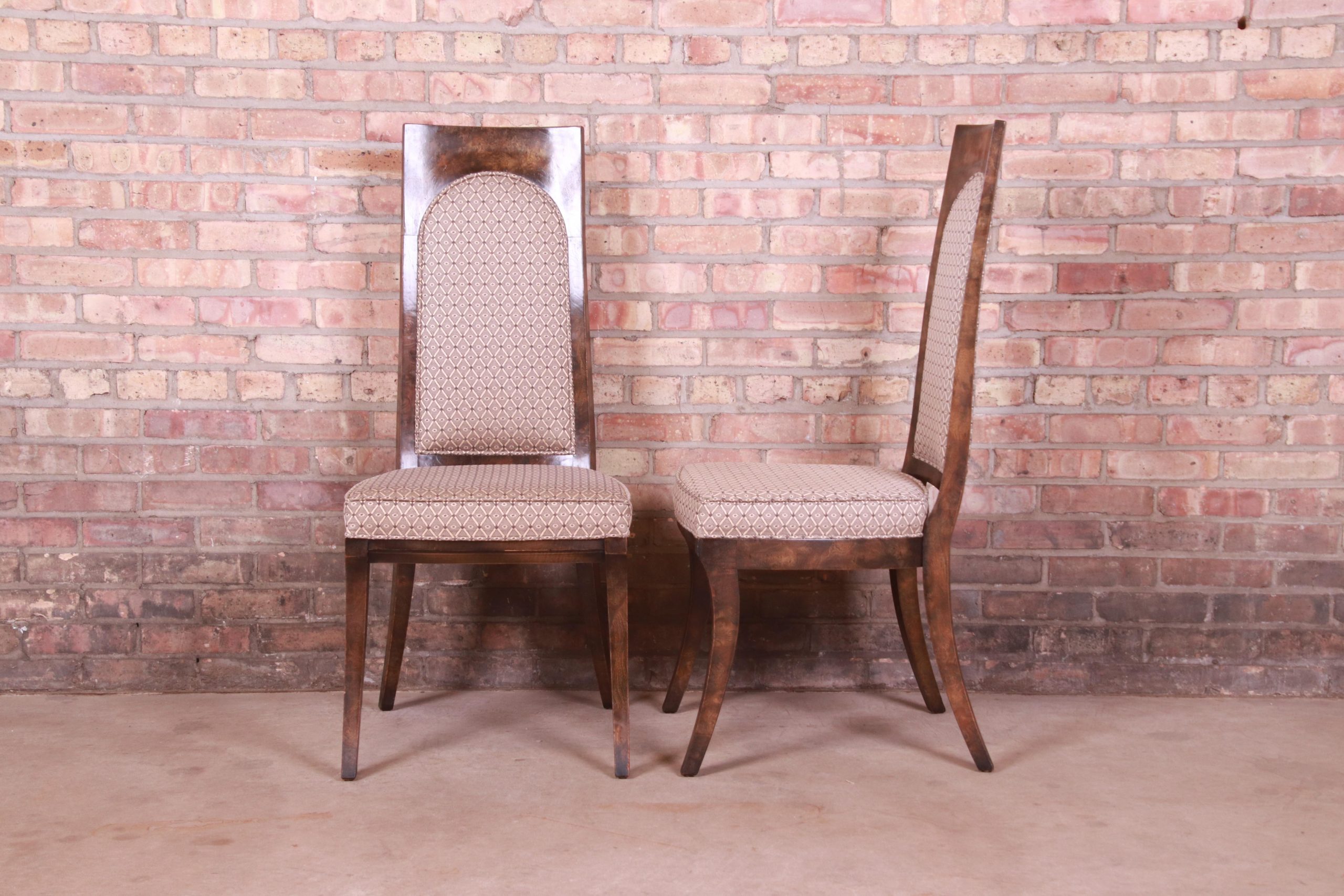 Mastercraft Mid-Century Hollywood Regency Burl Wood Dining Chairs, Set of Six - Image 6
