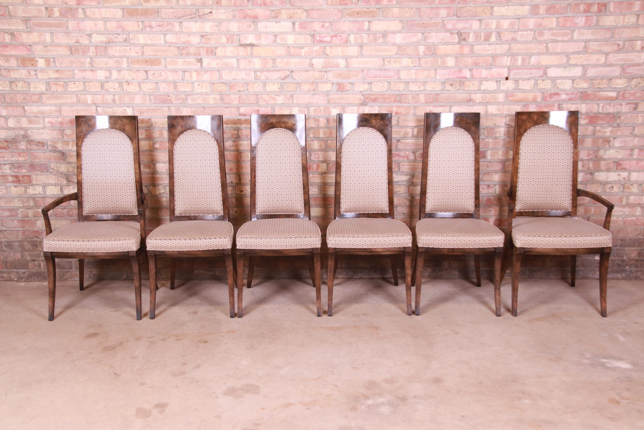 Mastercraft Mid-Century Hollywood Regency Burl Wood Dining Chairs, Set of Six - Image 3