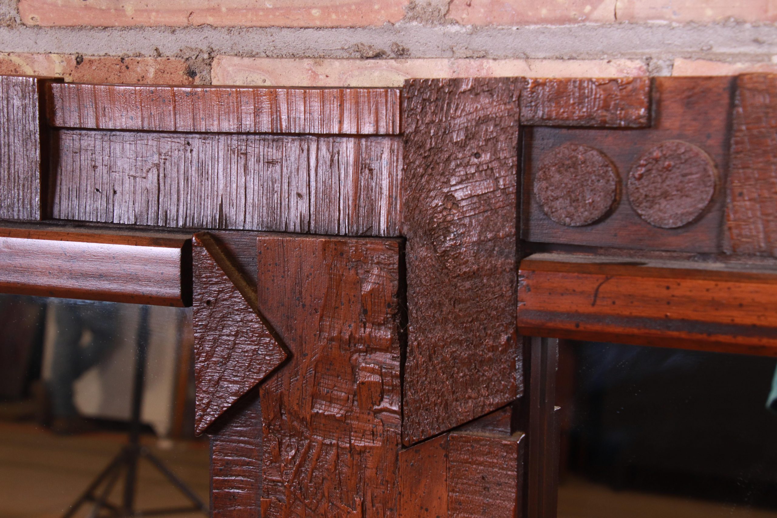 Paul Evans Style Lane Pueblo Brutalist Oak Framed Double Mirror, 1970s - Image 5