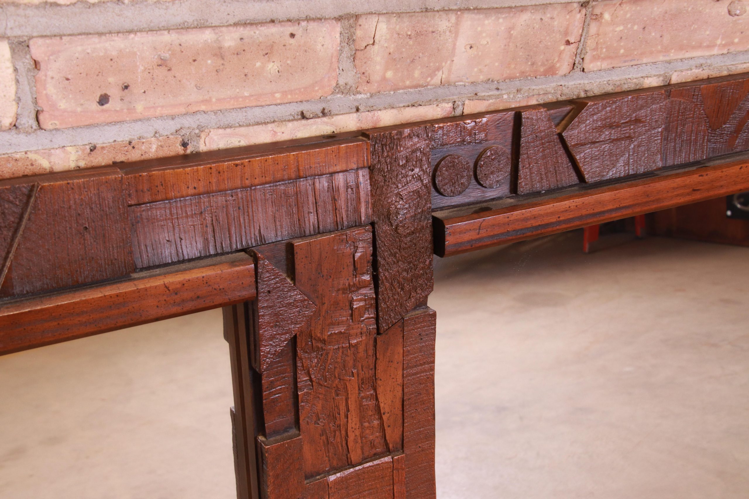 Paul Evans Style Lane Pueblo Brutalist Oak Framed Double Mirror, 1970s - Image 4