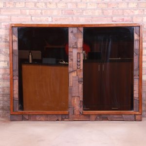 Paul Evans Style Lane Pueblo Brutalist Oak Framed Double Mirror, 1970s