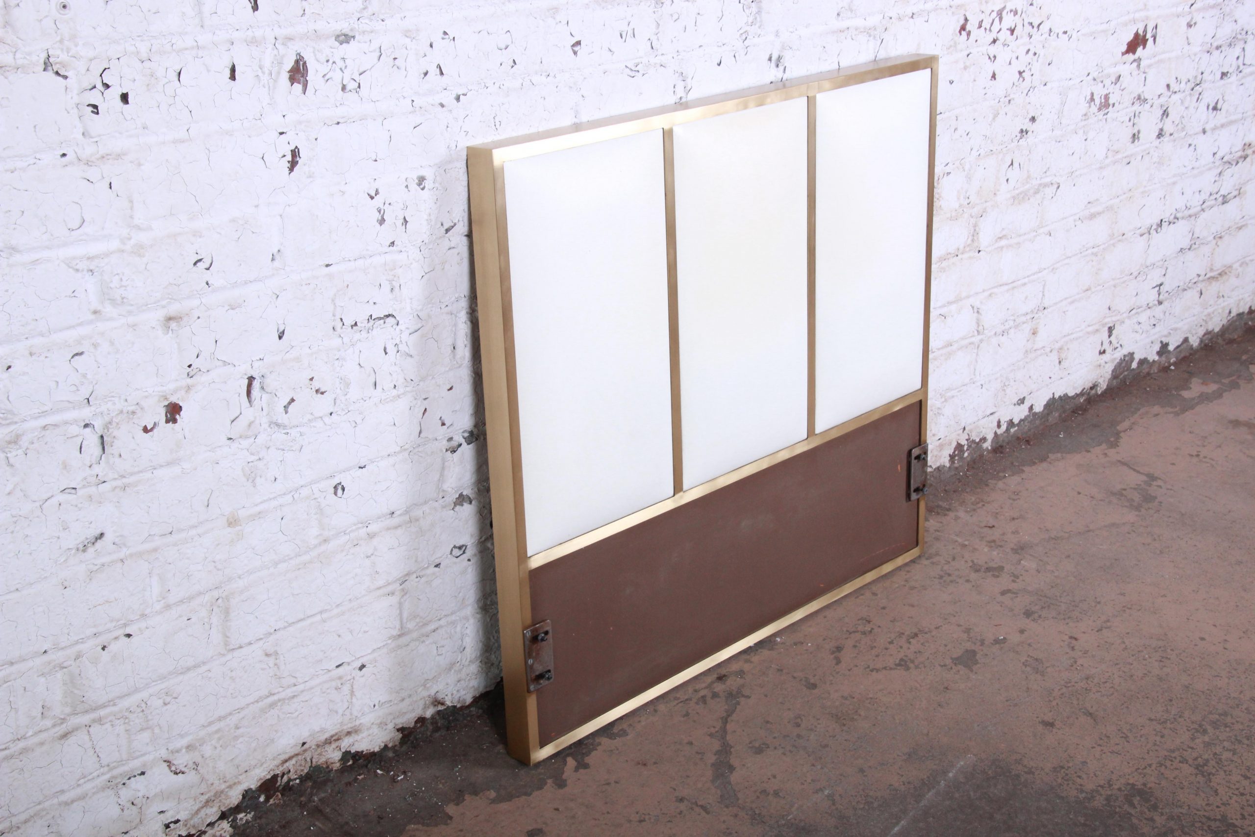 Paul McCobb for Calvin Furniture Brass and Naugahyde Twin Size Headboard - Image 4
