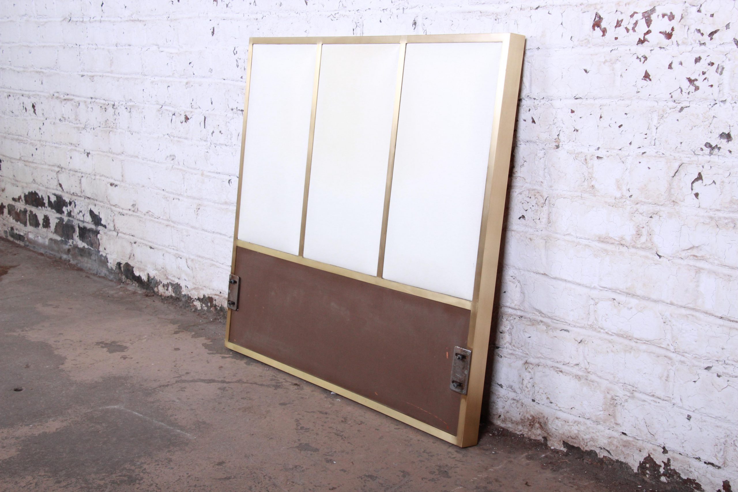 Paul McCobb for Calvin Furniture Brass and Naugahyde Twin Size Headboard - Image 3