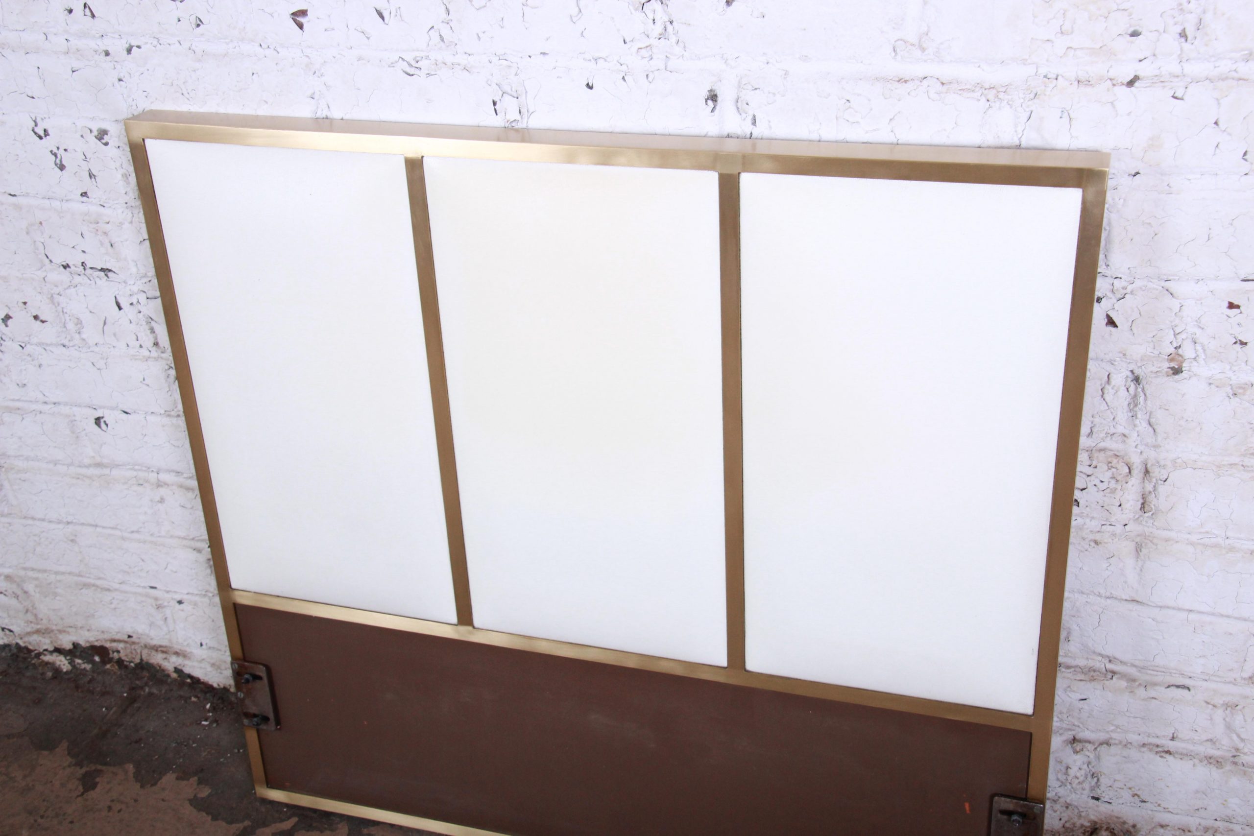 Paul McCobb for Calvin Furniture Brass and Naugahyde Twin Size Headboard - Image 5