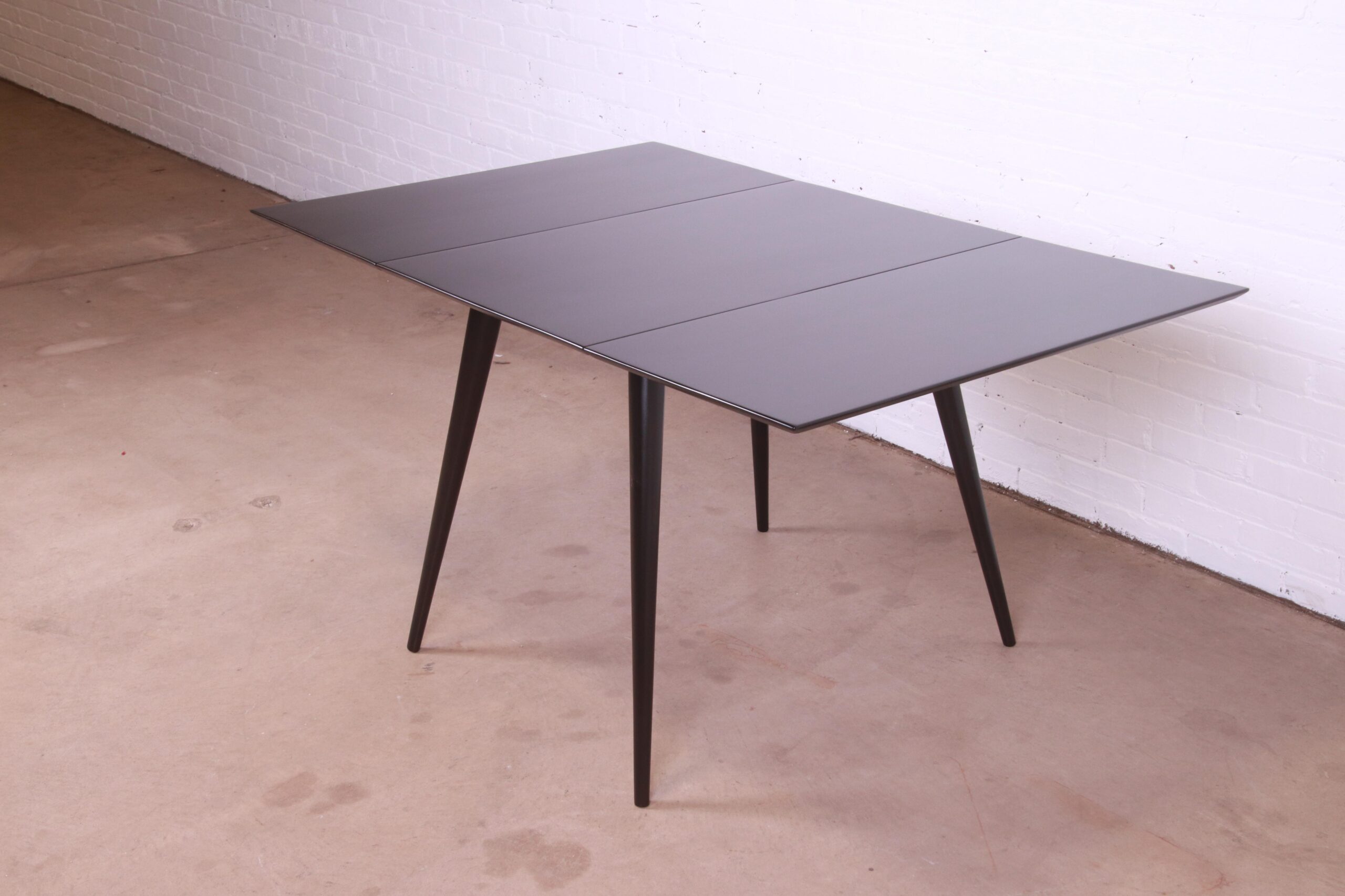 Paul McCobb Planner Group Black Lacquered Solid Maple Drop Leaf Dining Table, Newly Refinished