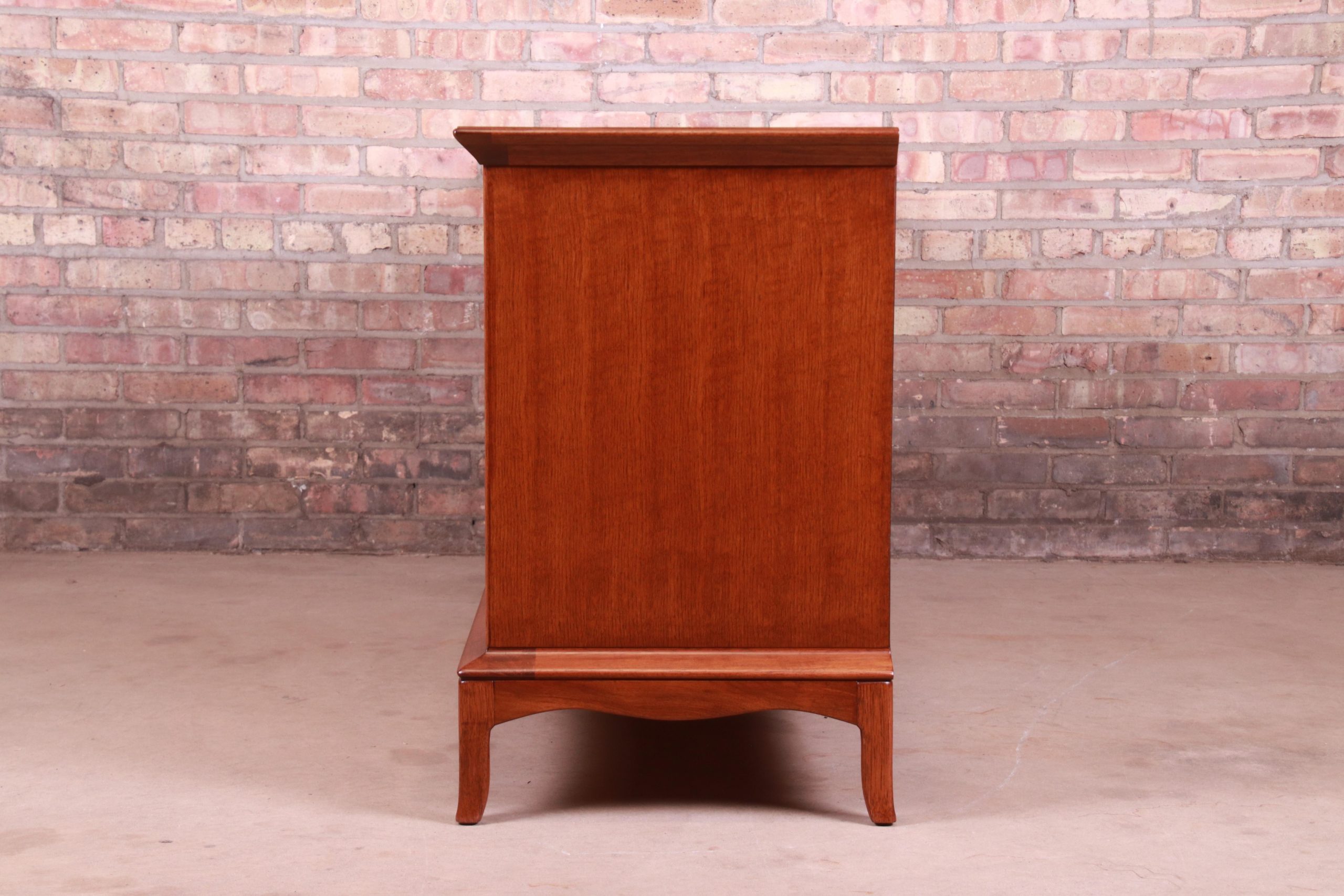 Thomasville Hollywood Regency Chinoiserie Walnut Long Dresser or Credenza, Newly Refinished - Image 13
