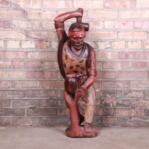 Vintage Hand-Carved Wood Blacksmith Statue