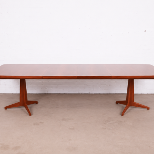 John Widdicomb Mid-Century Modern Sculpted Walnut Double Pedestal Extension Dining Table, Newly Refinished