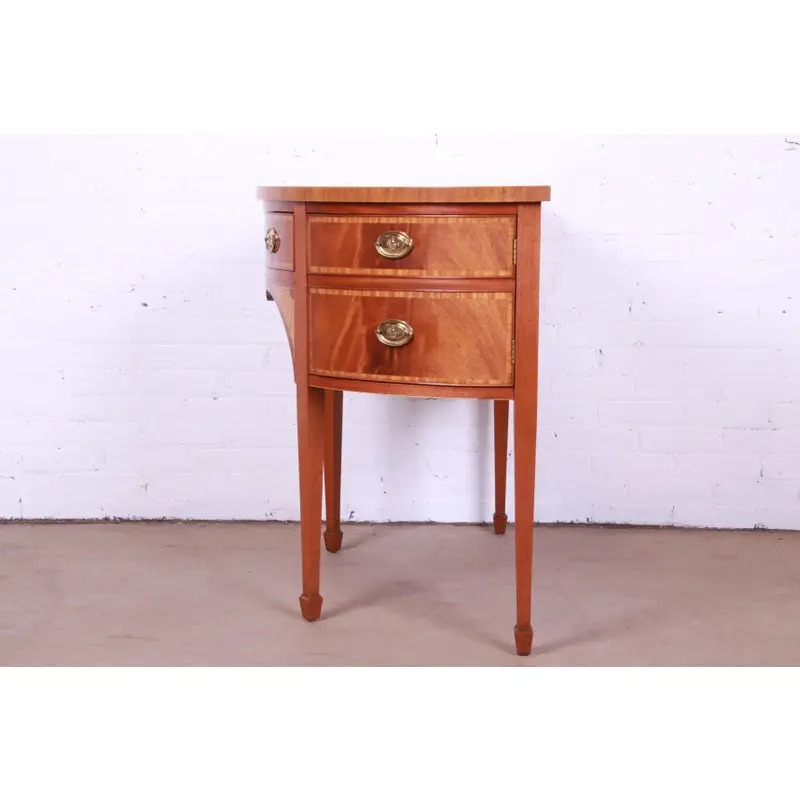 Baker Furniture Federal Inlaid Mahogany and Satinwood Demilune Cabinet - Image 11
