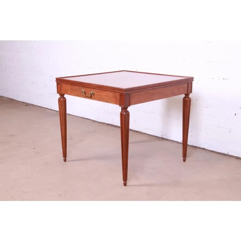 Baker Furniture French Regency Louis XVI Cherry and Burl Wood Tea Table
